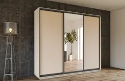 Шкаф-купе 3х дверный 200/220/60 см с зеркалом и ящиками,цвет сатин, проф.Модена