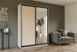 Ukraina - Skapis ar 2 bīdāmām durvīm un spoguli 180/220/60 cm,satīns+melns mat.+2 atvilktnes - Ukraina