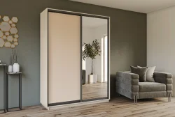Skapis ar 2 bīdāmām durvīm un spoguli 140/220/60 cm satīns+modena