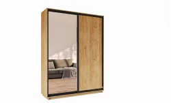 Skapis ar 2 bīdāmām durvīm un spoguli 100/220/60 cm, krāsa-gold craft oak