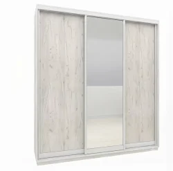 Skapis ar 3 bīdāmām durvīm 200/220/60 cm white craft oak+atvilktnes