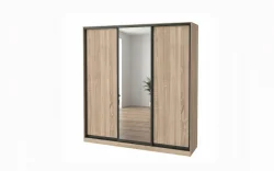 Skapis ar 3 bīdāmām durvīm 200/220/60 cm sonoma ar spoguli un atvilktnēm, prof.Modena