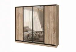 Skapis ar 4 bīdāmām durvīm un spoguli 280/240/60 cm,sonoma+modena+2 atvilktnes